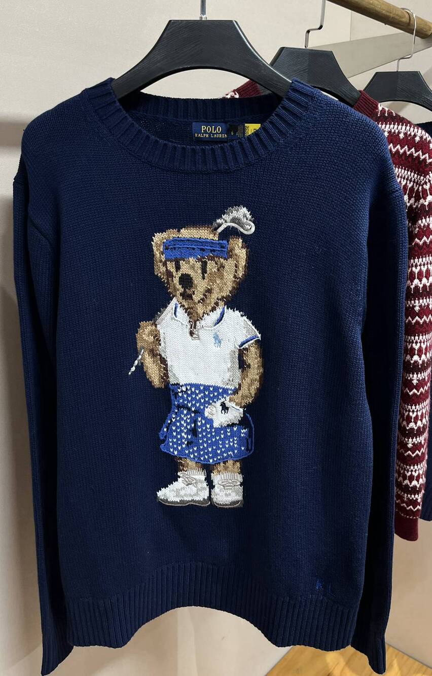 Polo Ralph Lauren Navy Tennis Bear Crewneck Knit Sweater